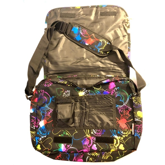 NWT Triple Gear metallic multicolor crossbody messenger bag hearts with wings - Picture 2 of 11